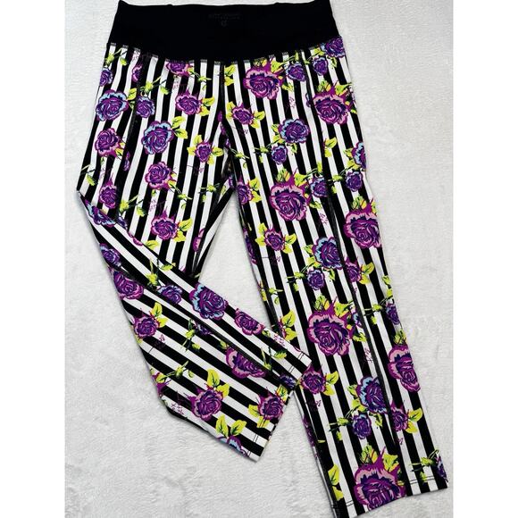 Betsey Johnson Capri Performance Striped Floral Leggings Size Medium - Picture 1 of 8